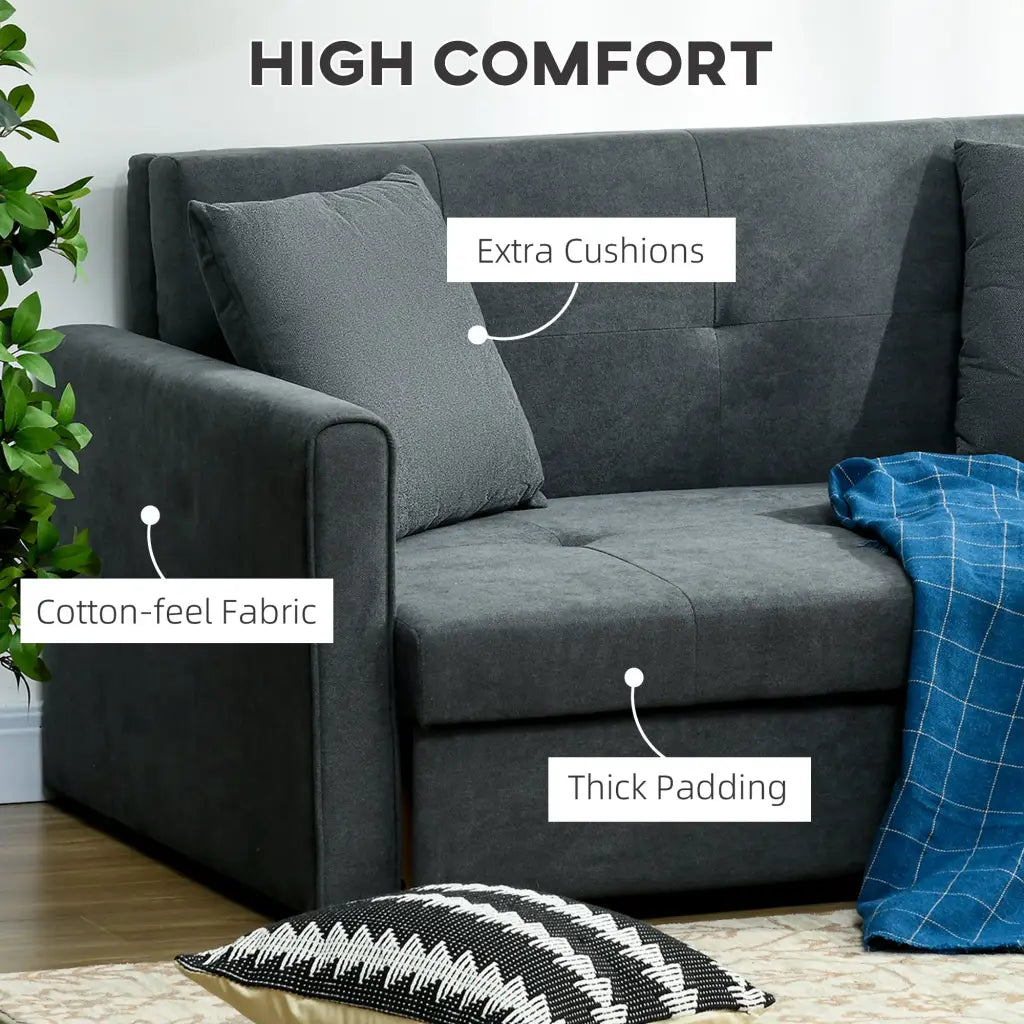 Dark Grey 2 Modern Fabric Convertible Bed Settee
